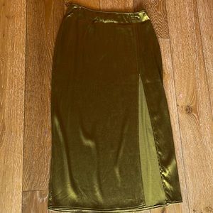 Zara stretchy silk maxi skirt olive shiny color size medium